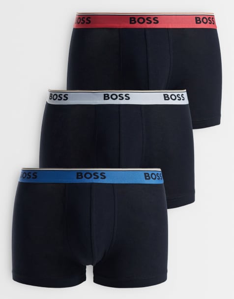 BOSS Bodywear Power 3 pack logo contrast waistband trunks in black - view 1