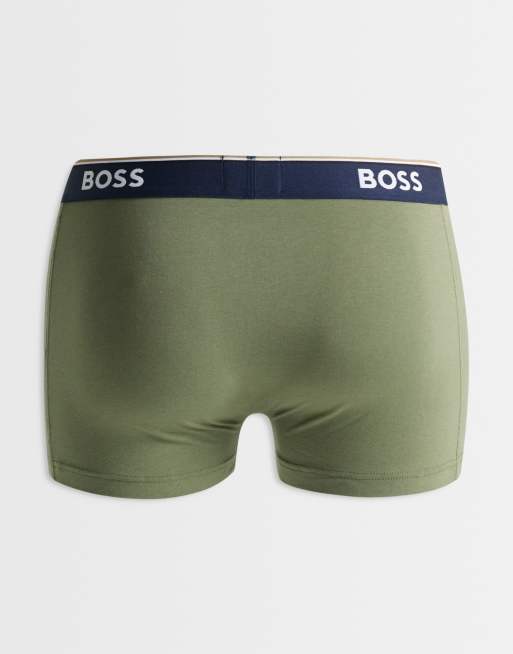 Boss Bodywear Power 3 pack logo contrast waistband trunks in multi, 2 of 3