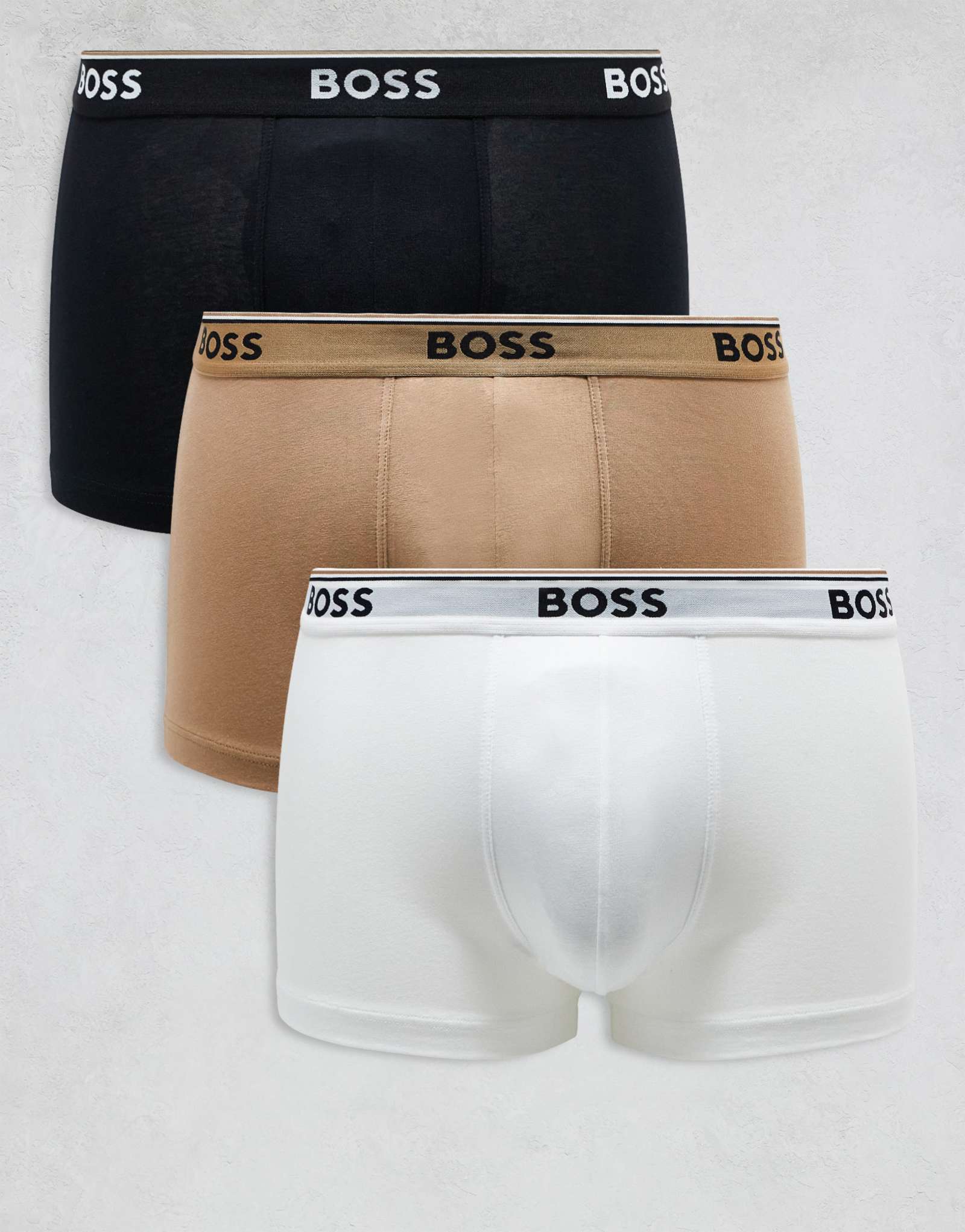 Трусы BOSS Bodywear Power 3 pack с логотипом на поясе черного/коричневого/белого цвета