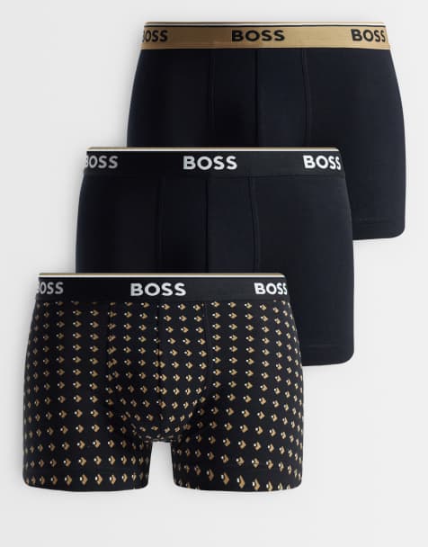 BOSS Bodywear Power 3 pack logo waistband trunks in black - view 1