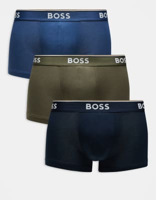 Power 3 pack logo waistband trunks in blue/navy/green-Multi