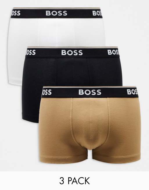 BOSS Bodywear Power 3 pack trunks in black, white and beige