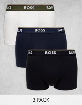 Boss Bodywear power 3 pack trunks in white, navy and black - ASOS Price Checker