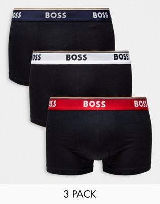 BOSS Bodywear Power 3 pack trunks with contrast waistbands in black - ASOS Price Checker