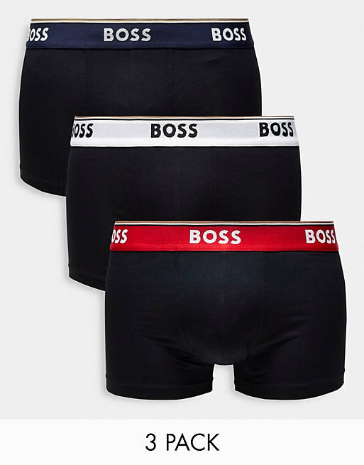 BOSS Bodywear Power 3 pack trunks with contrast waistbands in black | ASOS