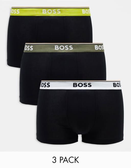 BOSS - Bodywear Power - Confezione da 3 boxer aderenti neri con fascia in vita a contrasto