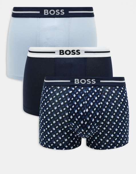 BOSS Bodywear - Power - Lot de 3 boxers imprimés et unis avec taille à logo - Tons bleus - view 1