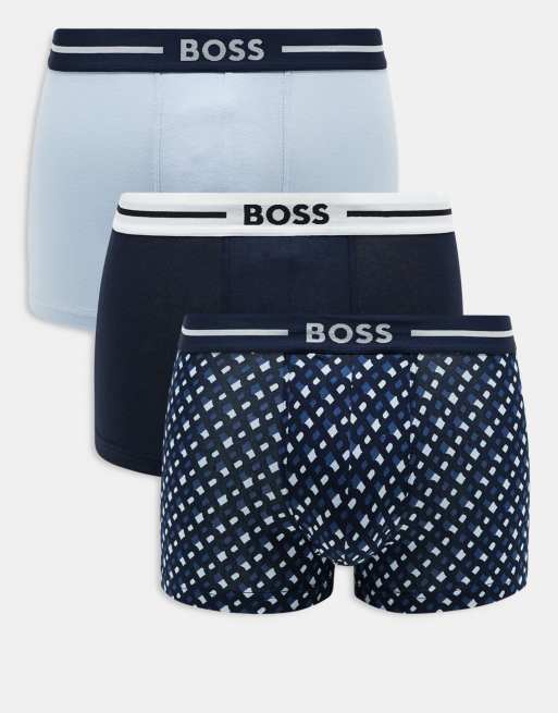 BOSS Bodywear - Power - Lot de 3 boxers imprimés et unis avec taille à logo - Tons bleus