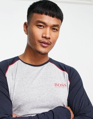 Boss Bodywear raglan long sleeve t-shirt in grey