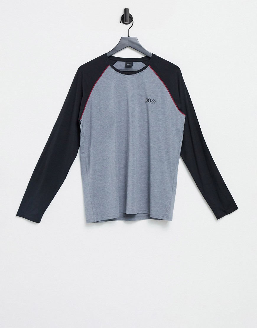 BOSS - Bodywear - Raglan T-shirt met logo in grijs en zwart
