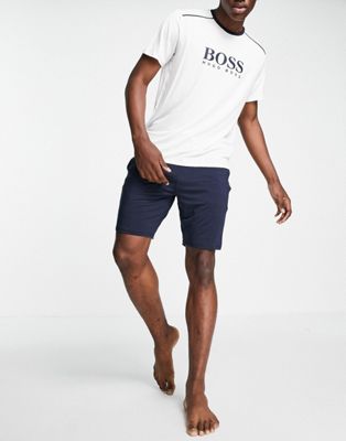Homme BOSS Bodywear - Refined - Ensemble de pyjama avec short et t-shirt - Bleu marine / blanc