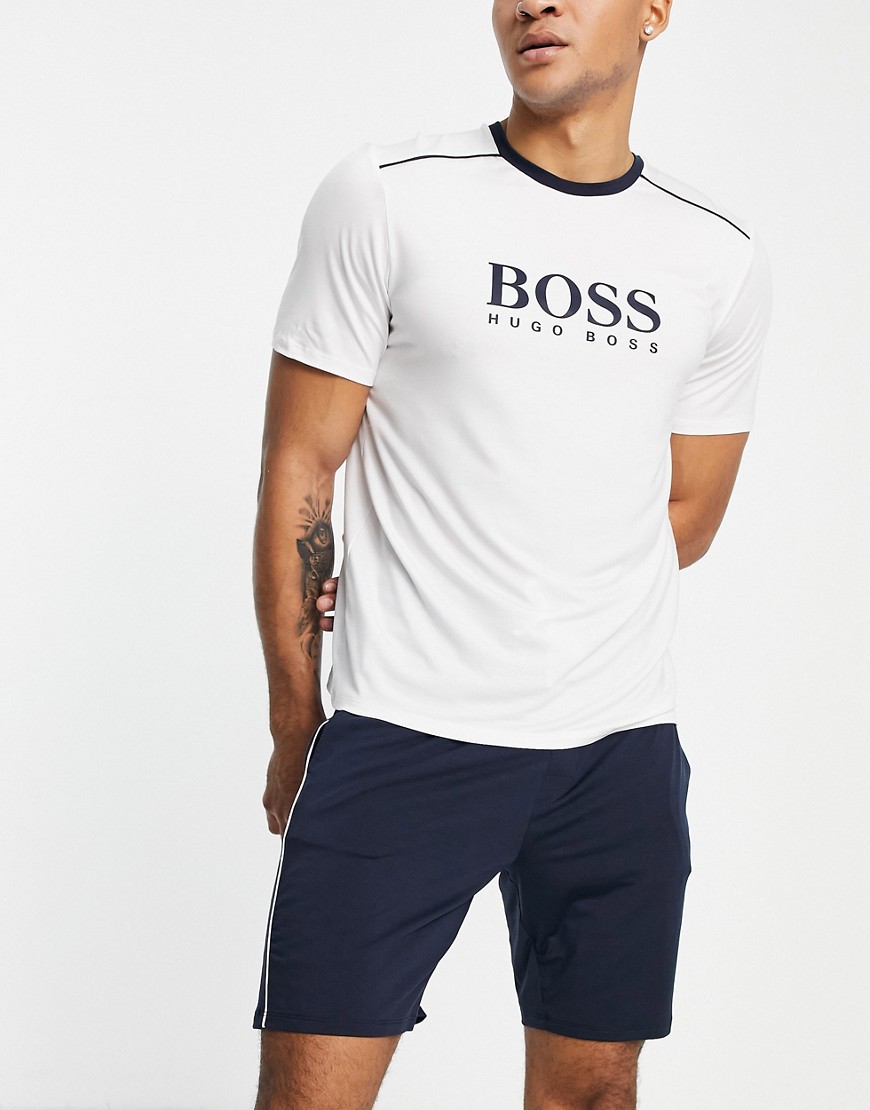 BOSS Bodywear Refined pyjama shorts & t-shirt set in white/ navy