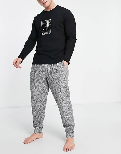 Men BOSS Bodywear Relax pyjama gift set in black/ grey 