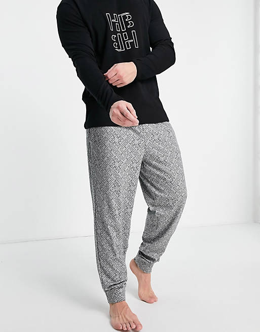 Men BOSS Bodywear Relax pyjama gift set in black/ grey 