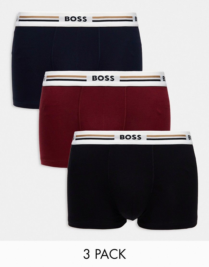 Boss Bodywear revive 3 pack trunks in black, blue and red-Multi