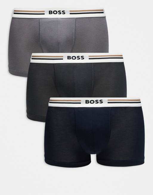 BOSS - Bodywear - Revive - Set van 3 boxershorts in marineblauw en grijs met contrasterende tailleband