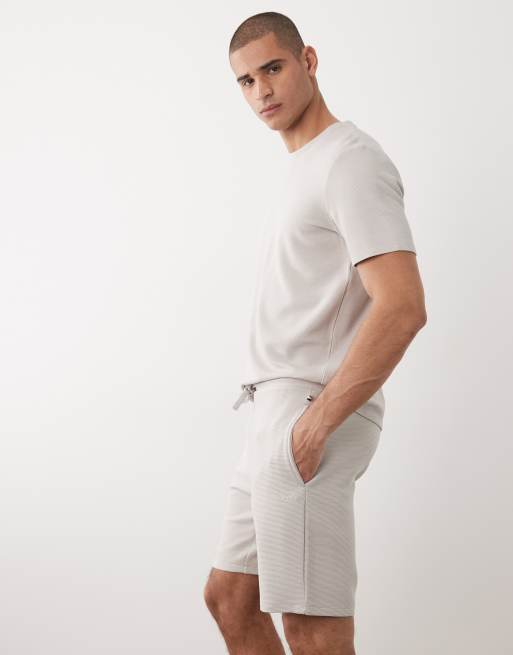 Boss Bodywear Rib co-ord lounge shorts in light grey, 3 of 5