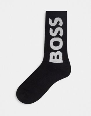 BOSS Bodywear Rib logo quarter socks in black