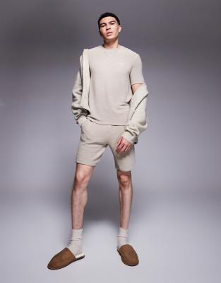 BOSS Bodywear BOSS Bodywear Rib logo shorts in light beige co-ord-Neutral