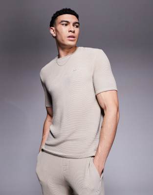 BOSS Bodywear BOSS Bodywear Rib logo t-shirt regular fit in light beige CO-ORD-Neutral