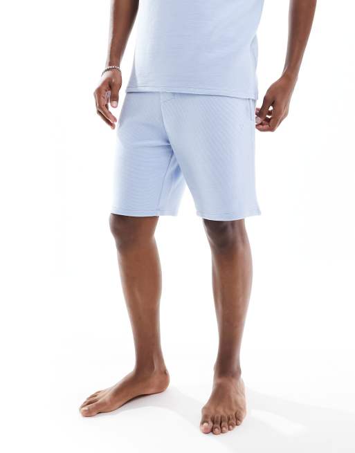 BOSS Bodywear rib shorts in pastel blue (part of a set)