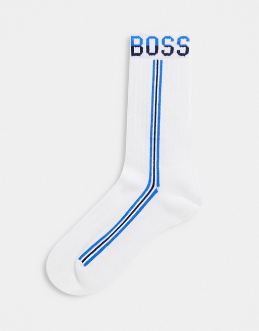 BOSS bodywear ribbed logo socks in white
