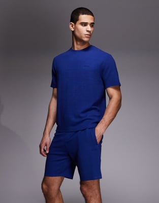 Hugo Boss Boss Bodywear Ribbed Lounge Shorts In Blue
