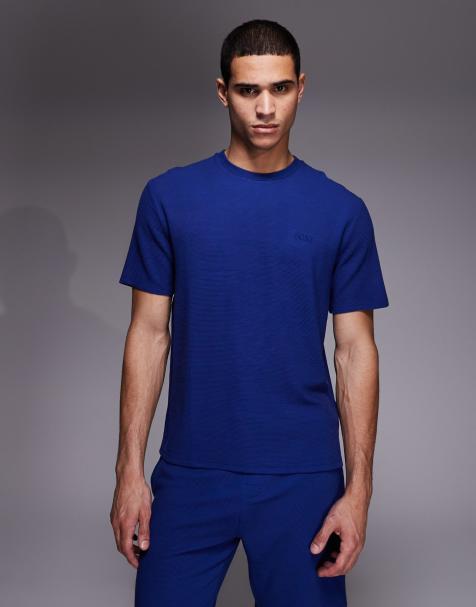 BOSS Bodywear ribbed lounge T-shirt in blue - view 1
