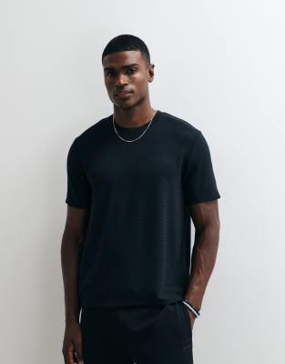 Boss Bodywear Ribbed T-shirt With Chest Logo In Black