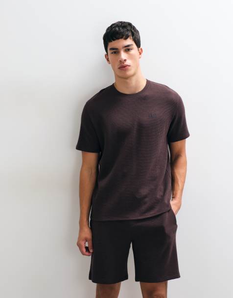 Boss Bodywear set med våffelstruktur t-shirt i brun - view 1