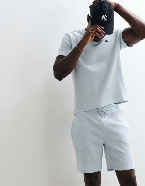 BOSS Bodywear set med våfflade shorts med logotryck i ljusblått - view 1