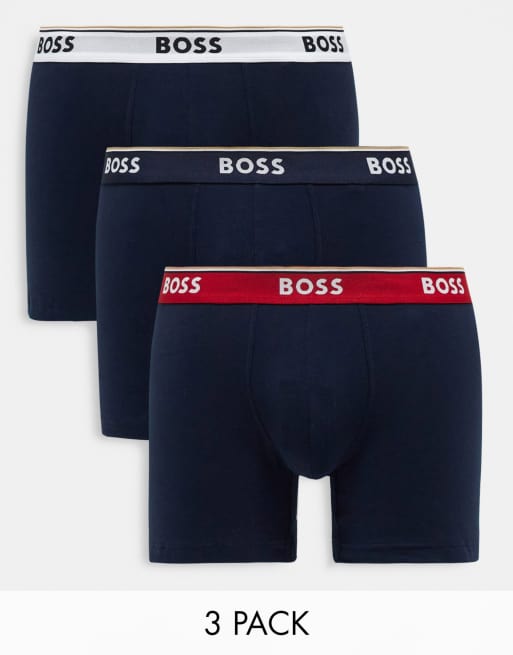 BOSS - Bodywear - Set van 3 boxershorts in marineblauw met contrasterende tailleband
