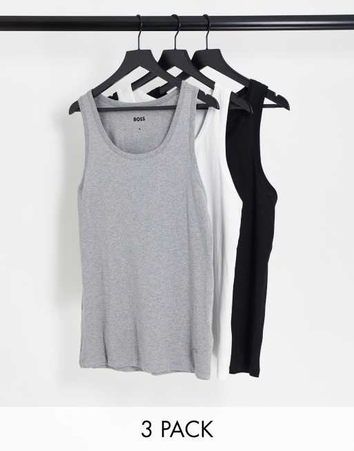 BOSS - Bodywear - Set van 3 hemdjes in wit, grijs en zwart