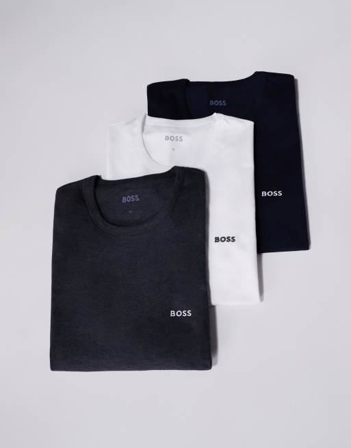 BOSS - Bodywear - Set van 3 klassieke regular-fit T-shirts met logo in antracietgrijs, wit en marineblauw