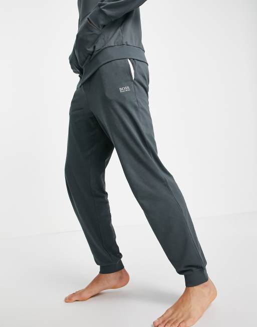 BOSS Bodywear silver logo embroidered trackies in khaki ASOS