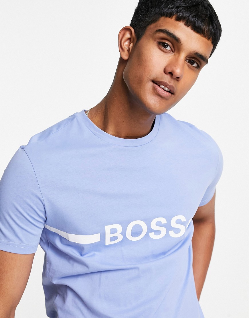 BOSS Bodywear slim fit bold chest logo sun protection T-shirt in light blue-Blues