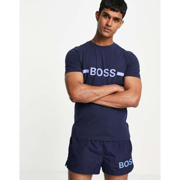 BOSS Bodywear slim fit bold chest logo sun protection T shirt in navy