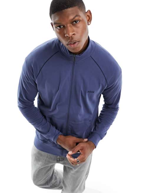 Boss Bodywear small logo zip up jacket in blue | ASOS