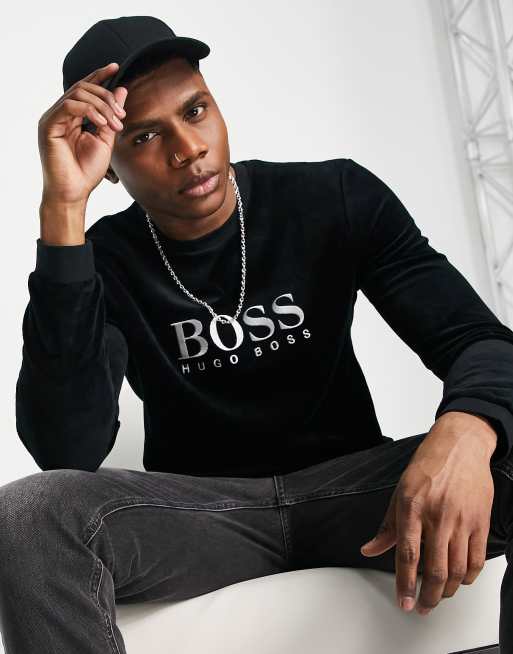 Boss Bodywear - Sort loungewear-sweatshirt i velour