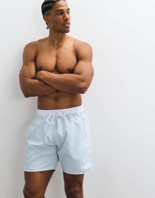 BOSS Bodywear – Starfish – Badeshorts in Hellblau mit Logoprint, 4 von 5