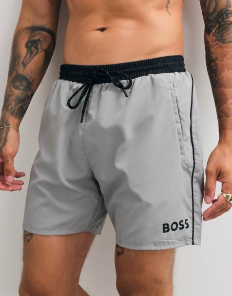 BOSS Bodywear Starfish badeshorts med logoprint i mørkegrå - view 1