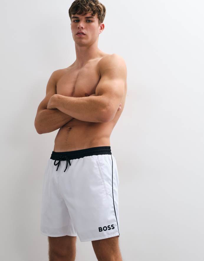 BOSS Bodywear Starfish shorts de baño con estampado de logotipo en blanco