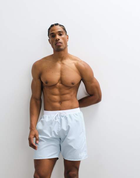 BOSS Bodywear Starfish swim shorts with logo print in light blue - view 1