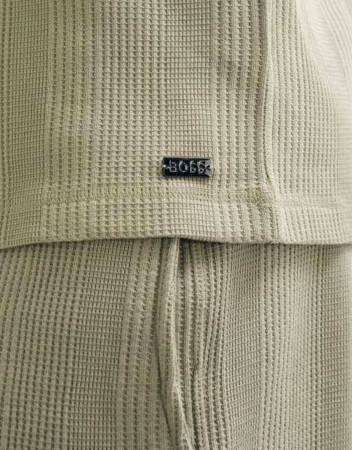 BOSS Bodywear Structure co-ord t-shirt in light khaki, 2 of 5