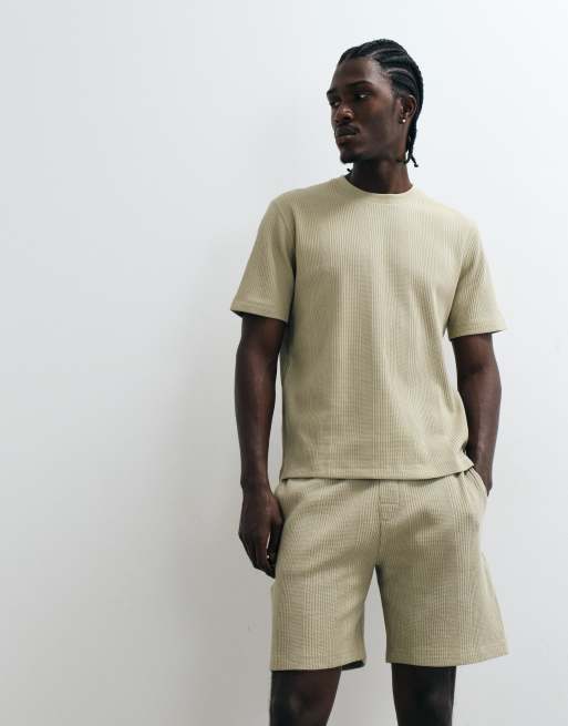 BOSS Bodywear Structure co-ord t-shirt in light khaki, 5 of 5