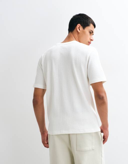 BOSS Bodywear Structure co-ord t-shirt in off white , 4 of 5