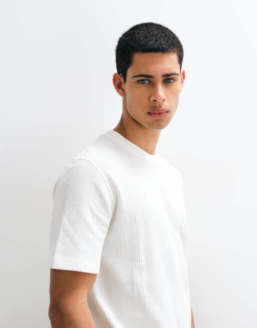 BOSS Bodywear Structure co-ord t-shirt in off white , 5 of 5