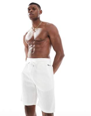 Hugo Boss Mens Natural Structure Waffle-texture Cotton-blend Shorts Xl