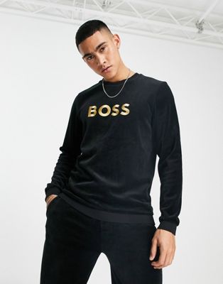 BOSS Bodywear velour lounge sweatshirt in black - ASOS Price Checker