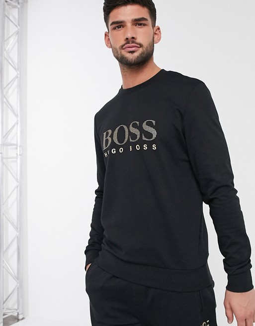 BOSS bodywear sweatshirt with metallic branding in black co-ord